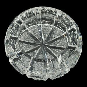 Starburst Crystal Cut Ashtray Leaded Crystal Heavy Art Deco Etched Dish Vintage